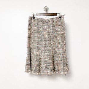 Jigsaw Winter Party Preppy Holiday‎ Chic Wool Tweed Frayed Hem Skirt Lilac 12